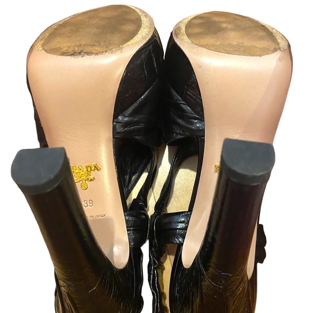PRADA Black Leather Platform High-Heeled Sandals - Size 39 / Size 9 US - Picture 6 of 7